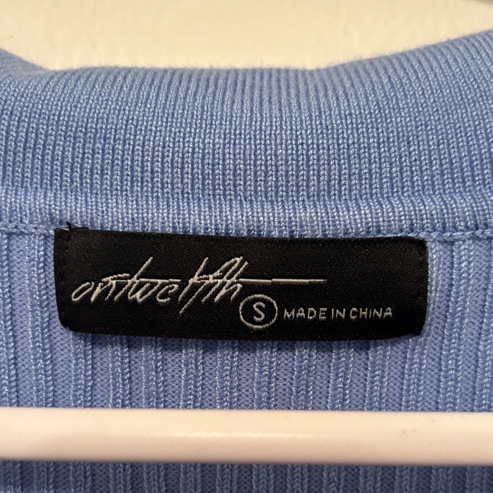 Blue Ribbed Collared Cropped Tank - Picture 2 of 3